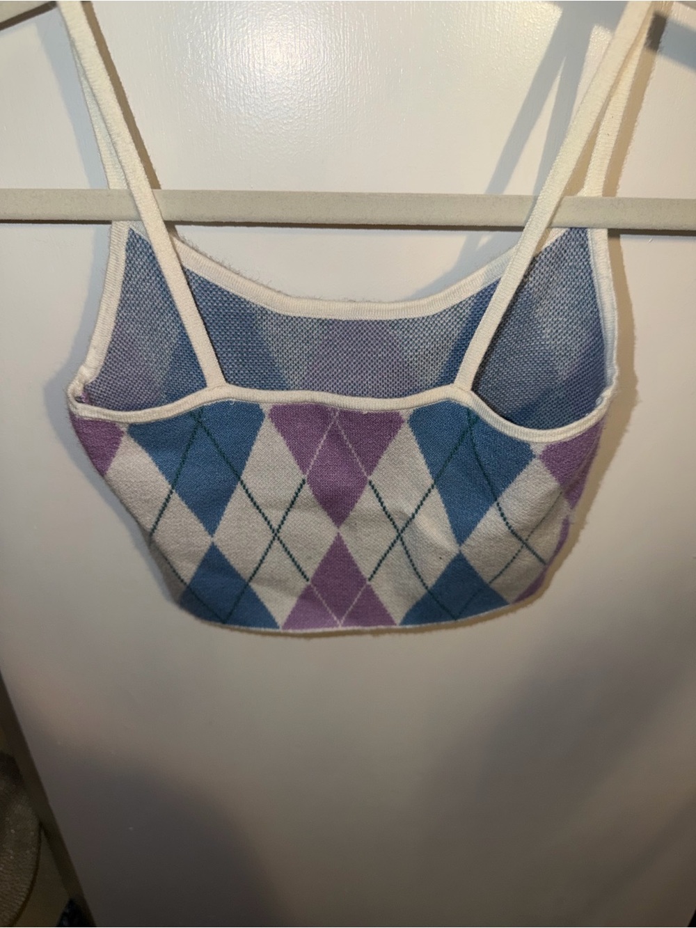 Kendall & Kylie Cream Argyle Cropped Tank with Blue & Purple Diamonds - Picture 2 of 3